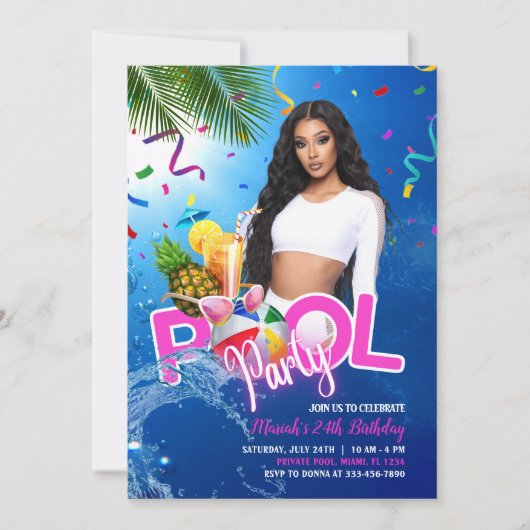 Tropical Pool Party Verjaardag Uitnodiging Flyer (Voorkant)