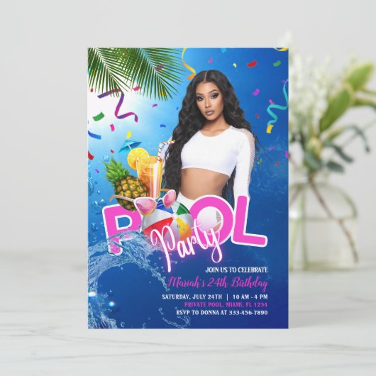 Tropical Pool Party Verjaardag Uitnodiging Flyer (Staand voorkant)