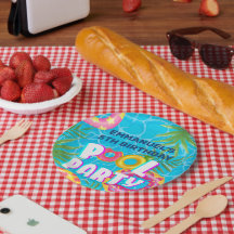 Tropical Pool Party Verjaardagspapier Borden