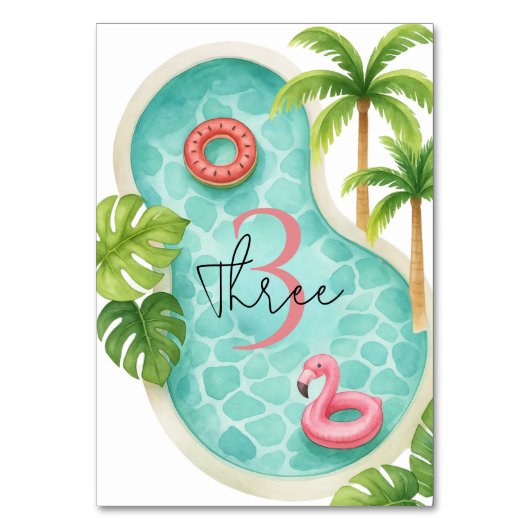 Tropical Pool Party | Waterverf kinderen jarig Kaart (Achterkant)