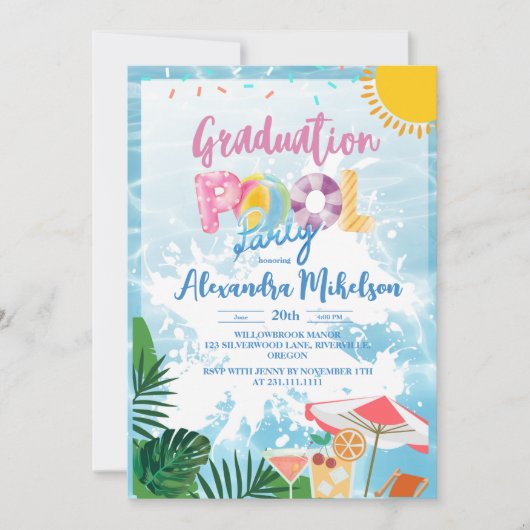 Tropical Pool Party Zomer Afstuderen Kaart (Voorkant)
