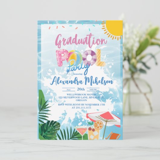 Tropical Pool Party Zomer Afstuderen Kaart (Staand voorkant)