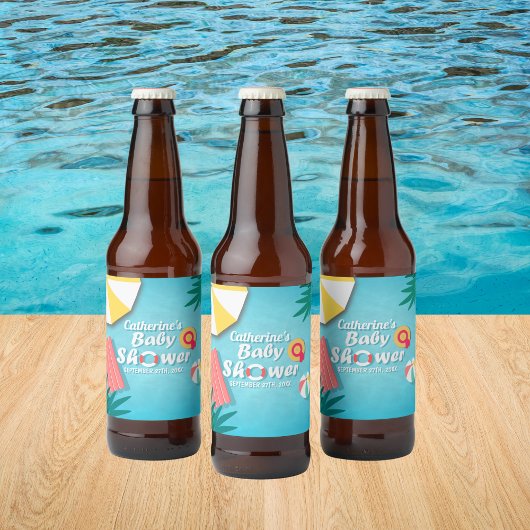 Tropical Pool Party Zomer Baby shower Bier Etiket
