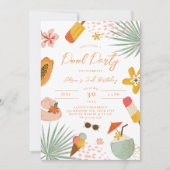 Tropical Pool Party Zomer Verjaardag Uitnodiging (Voorkant)