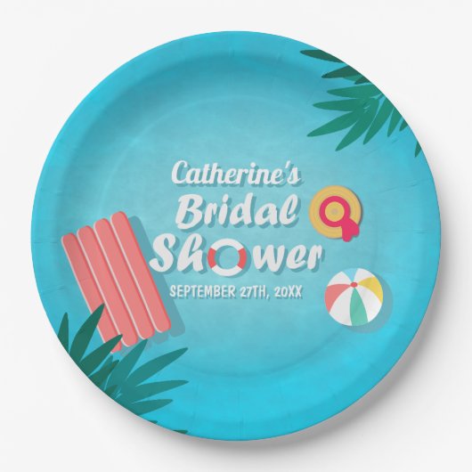 Tropical Pool Party Zomer Vrijgezellenfeest Papieren Bordje (Voorkant)