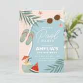 Tropical Pool verjaardagsfeestje uitnodiging (Staand voorkant)