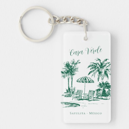Tropical Poolside Vakantiehuis Key Label Sleutelhanger (Voorkant)