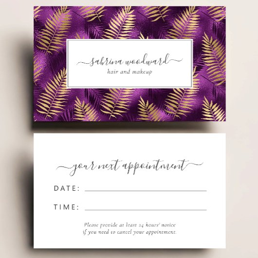 Tropical Purple Gold Foliage Pattern Appointment Visitekaartje
