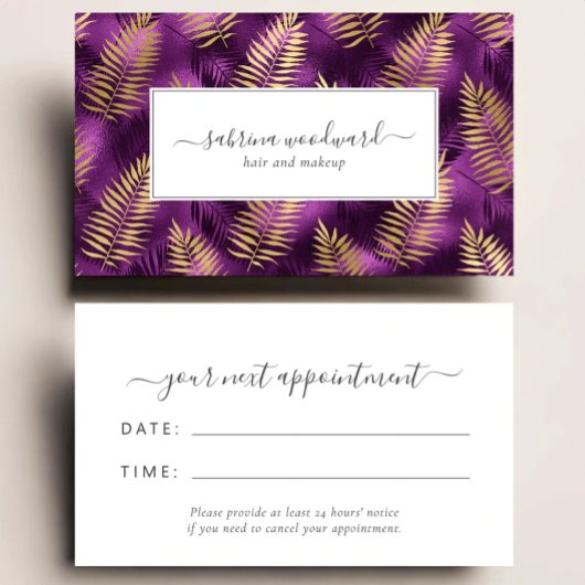 Tropical Purple Gold Foliage Pattern Appointment Visitekaartje
