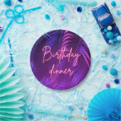 Tropical Purple Palm Leaf Birthday Dinner Papieren Bordje (Feest)