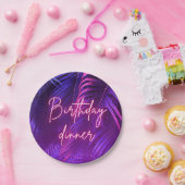 Tropical Purple Palm Leaf Birthday Dinner Papieren Bordje (Feest)