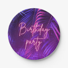Tropical Purple Palm Leaf Birthday Party Papieren Bordje
