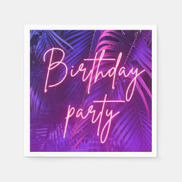Tropical Purple Palm Leaf Birthday Party Servet