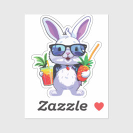 Tropical Rabbit Sticker with Pineapple and Sunglas