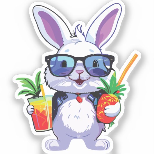Tropical Rabbit Sticker with Pineapple and Sunglas (Voorkant)