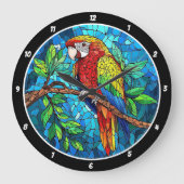 Tropical Radiance" - Glas in lood Macaw Grote Klok (Voorkant)