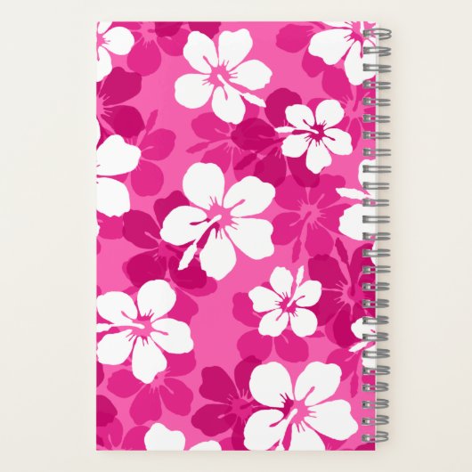 Tropical Red Violet White Hibiscus Flower Pattern Notitieboek (Achterkant)