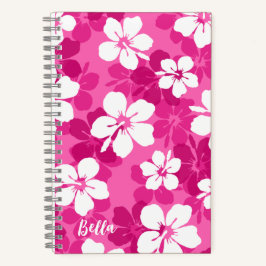 Tropical Red Violet White Hibiscus Flower Pattern Notitieboek