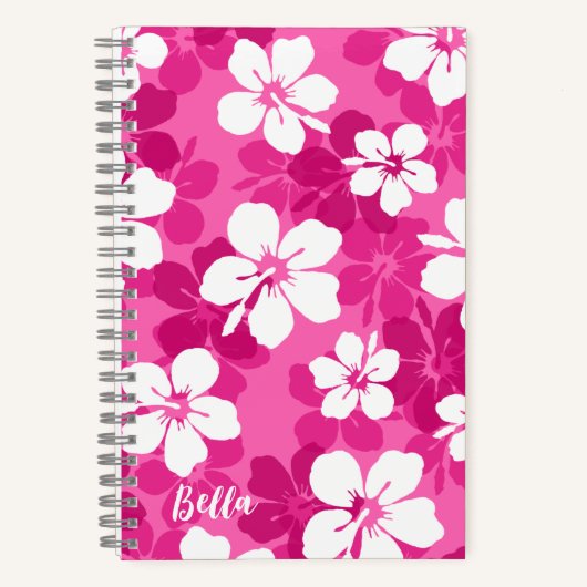 Tropical Red Violet White Hibiscus Flower Pattern Notitieboek (Voorkant)