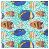 Tropical Reef Fish Pattern in Sinaasappel en Blauw Stof (Close Up)