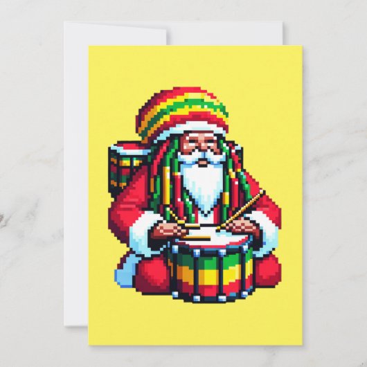 Tropical Reggae Santa - Kerst Drummer Art Feestdagenkaart (Voorkant)