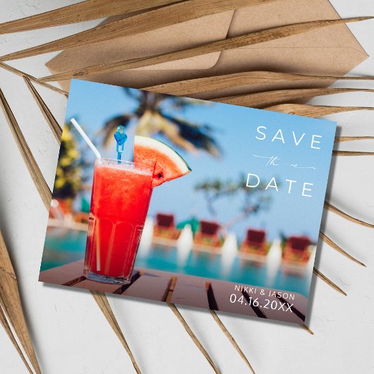 Tropical Resort Bestemming Bruiloft Save the Date Aankondigingskaart