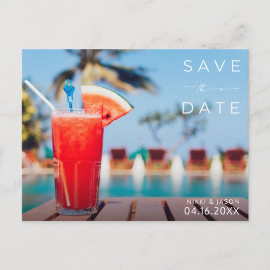 Tropical Resort Bestemming Bruiloft Save the Date Aankondigingskaart (Voorkant)