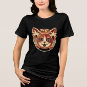 Tropical Retro Cat Design Tri-Blend Shirt (Voorkant)
