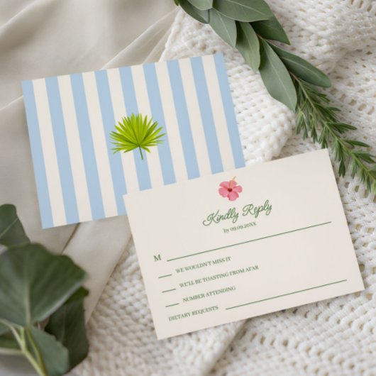 Tropical Retro Coastal Wedding Invitation, RSVP Kaartje