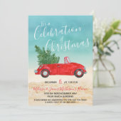 #Tropical  rode auto #Christmas viering Kaart (Staand voorkant)