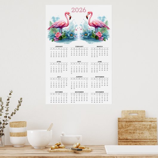 Tropical Romance: 2026 Flamingo Wall Calendar Poster (Keuken)