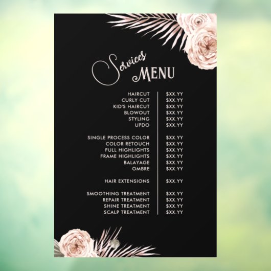 Tropical Roses Dienstenmenu Raamsticker (Vel 3)