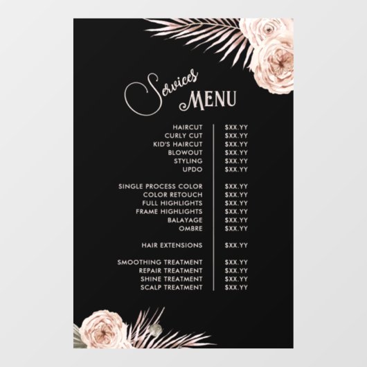 Tropical Roses Dienstenmenu Raamsticker (Vel)
