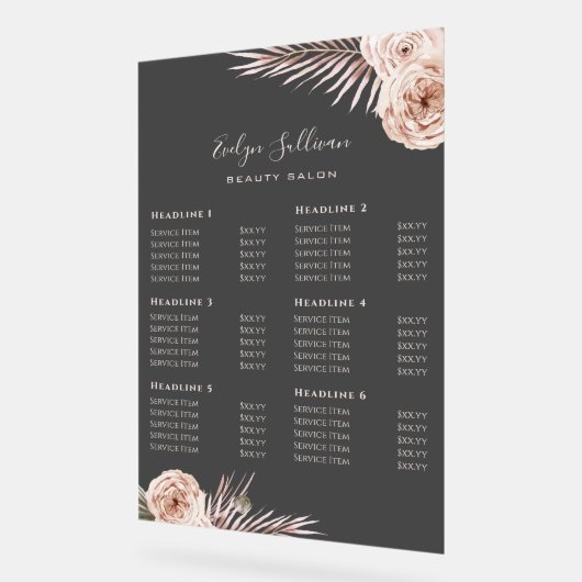 Tropical Rozen Transparent Zwart prijslijst Acryl Bord (Hoek)