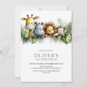 Tropical Safari Animals 1st Birthday Party Kaart (Voorkant)