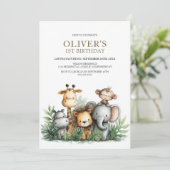 Tropical Safari Animals 1st Birthday Party Kaart (Staand voorkant)
