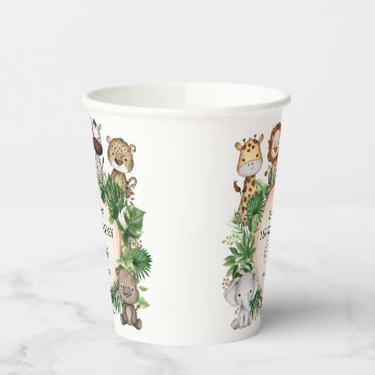 Tropical Safari Animals Oerwoud Greenery Birthday Papieren Bekers (Links)
