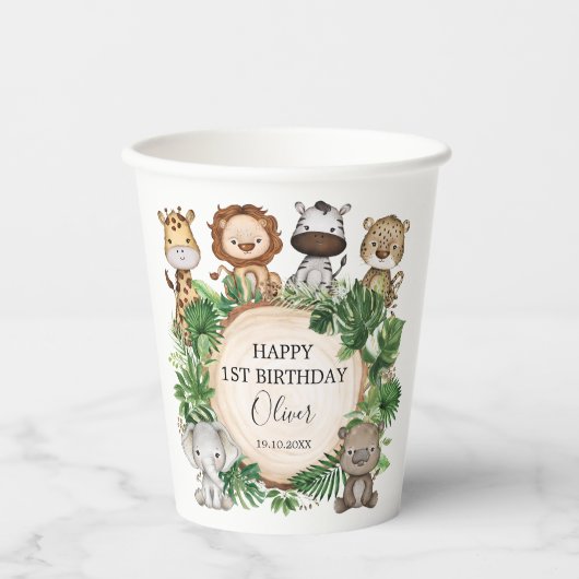 Tropical Safari Animals Oerwoud Greenery Birthday Papieren Bekers (Voorkant)