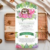 Tropical Safari Cute Floral Sloth Baby shower All In One Uitnodiging