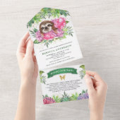 Tropical Safari Cute Floral Sloth Baby shower All In One Uitnodiging (Afscheurbaar)