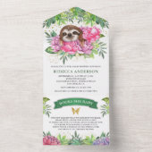 Tropical Safari Cute Floral Sloth Baby shower All In One Uitnodiging (Binnen)