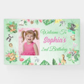 Tropical Safari Oerwoud Animals Kids Verjaardag Spandoek (Horizontaal)