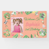 Tropical Safari Oerwoud Animals Kids Verjaardag Spandoek (Horizontaal)