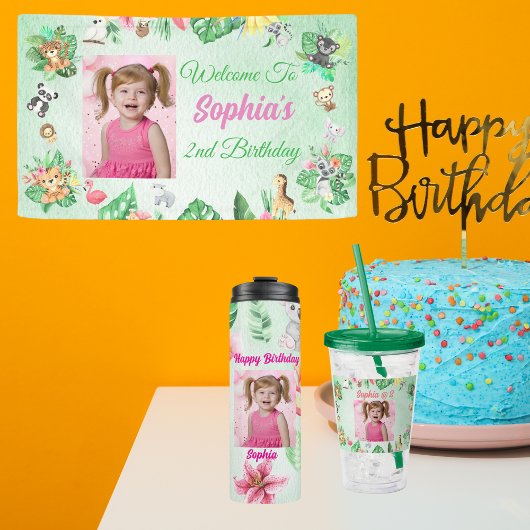 Tropical Safari Oerwoud Animals Kids Verjaardag Spandoek