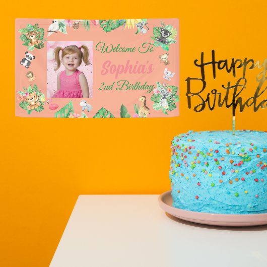 Tropical Safari Oerwoud Animals Kids Verjaardag Spandoek