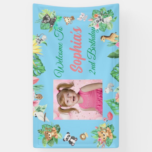 Tropical Safari Oerwoud Animals Kids Verjaardag Spandoek (Verticaal)