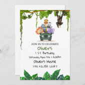 Tropical Safari Oerwoud Animals Verjaardagsuitnodi Kaart (Voorkant / Achterkant)