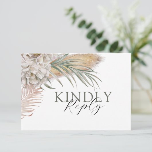Tropical Sage Green Floral Wedding RSVP (Staand voorkant)