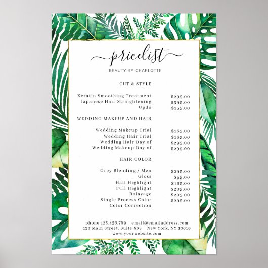 Tropical Salon prijslijst Poster (Voorkant)