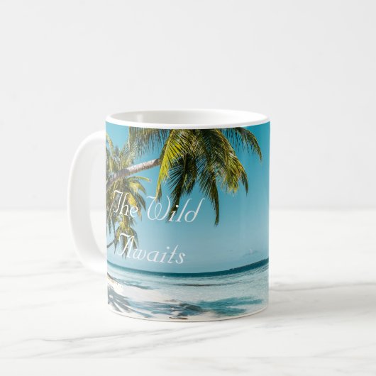 Tropical sand beach ocean personalized adventure koffiemok (Voorkant links)